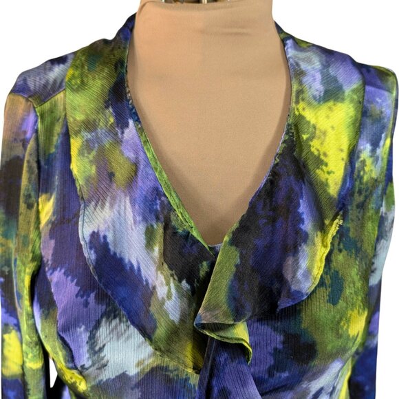 SOLD Lauren Ralph Lauren Wmns Large Long Sleeve Ruffle Watercolor Button Blouse - Picture 5 of 8